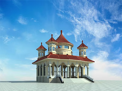 Religious Faith Sacred Architecture With Red Domes Towers And Arched Columns 3d model