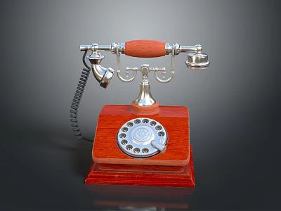Vintage Rotary Dial Telephone With Wooden Base And Metal Handset In Mobile Digital 3d model
