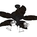Modern Black Ceiling Fan With Leaf Shaped Blades And Decorative Lights For Living Room