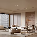 Elegant Modern Living Room Interior With Sofa Coffee Table Chairs And Large Windows With Blinds
