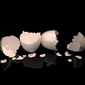 Multiple Broken Eggshells with Fragments on Black Background for Food 3d model