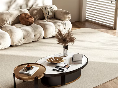 Modern Living Room Coffee Table with Marble Top Decorative Vase Magazines and Tray 3d model