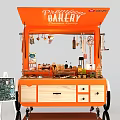 Orange Mobile Premium Bakery Cart With Displayed Baked Goods Drawers And Wheels