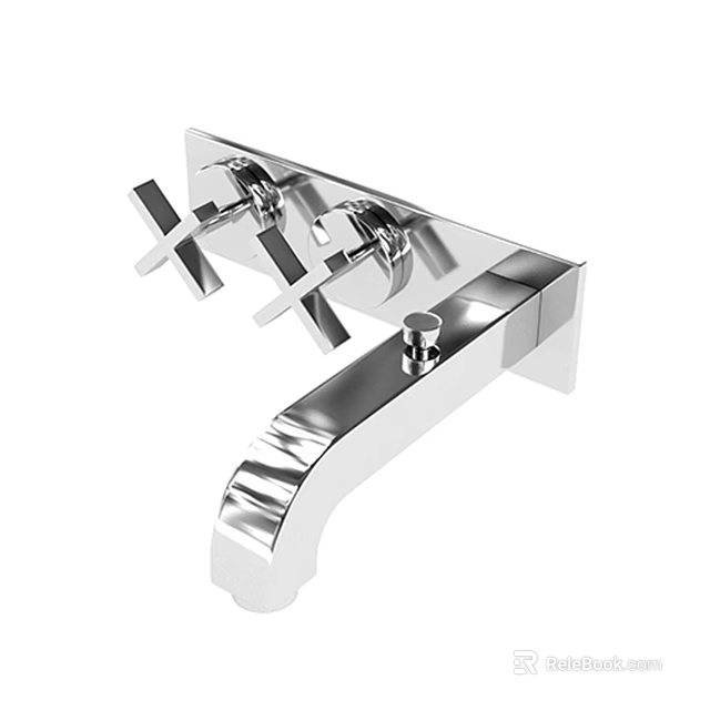 Sleek Chrome Plated Wall Mounted Faucet With Double Handles Modern Design 3d model 