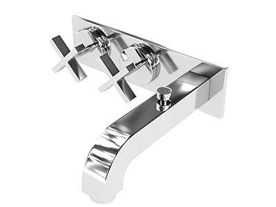 Sleek Chrome Plated Wall Mounted Faucet With Double Handles Modern Design 3d model