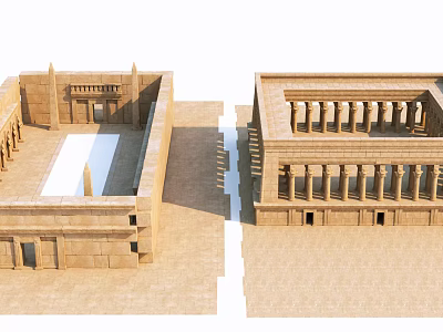 Ancient Egyptian Temple Architecture With Stone Courtyard Columns And Steps 3d model