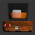 Wooden Tray Featuring Ashtray Cigar And Glass With Ice Cube