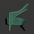 Green Velvet Armchair With Curved Armrests And Decorative Studs Design
