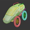 Concept Motorcycle With Yellow Windshield White Body Red Logo And Four Wheels