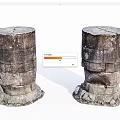 Two Ancient Weathered Stone Pillars With Textured Surfaces And Historical Design 3d model