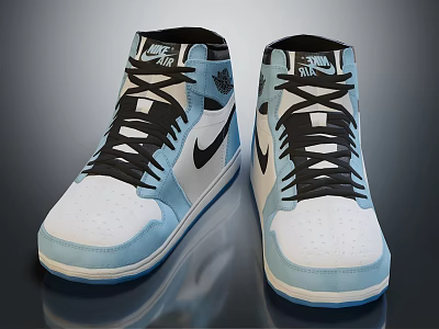 High Top Blue And White Sneakers With Black Laces And Nike Swoosh Design 3d model