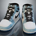 High Top Blue And White Sneakers With Black Laces And Nike Swoosh Design