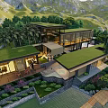 Modern Detached Villa With Green Roof Open Design Swimming Pool And Mountain Views