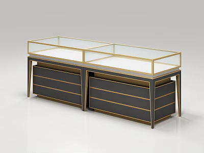 Modern Display Cabinet Shelf With Glass Showcase Gold Trim And Storage Drawers 3d model