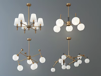 Modern Chandeliers With Golden Frames And White Shades In Stylish Designs 3d model