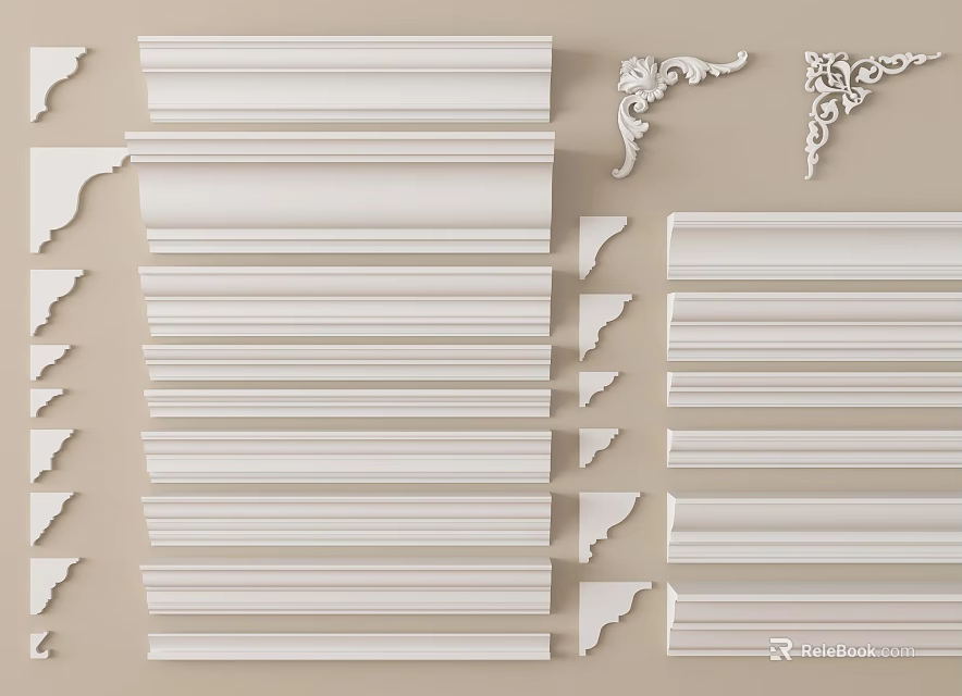 Various Gypsum Cornice Styles With Decorative Moldings And Ornamental Corners 3d model 