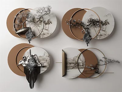 Circular Wall Decor With Natural Branch Patterns And Metallic Accents In Brown White Tones 3d model
