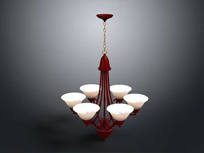 Classic Red Chandelier With Six White Shades And Metal Frame Design 3d model