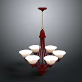 Classic Red Chandelier With Six White Shades And Metal Frame Design