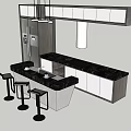 Modern Kitchen Interior With White Cabinets Black Countertop And Bar Stools 3d model