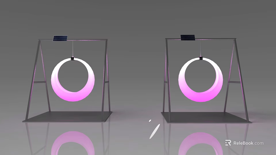 Outdoor Play Equipment With Solar Panels Metal Frames And Pink Illuminated Circular Rings 3d model 