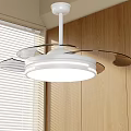 Modern Ceiling Fan Light in Room With Wooden Walls and White Blinds