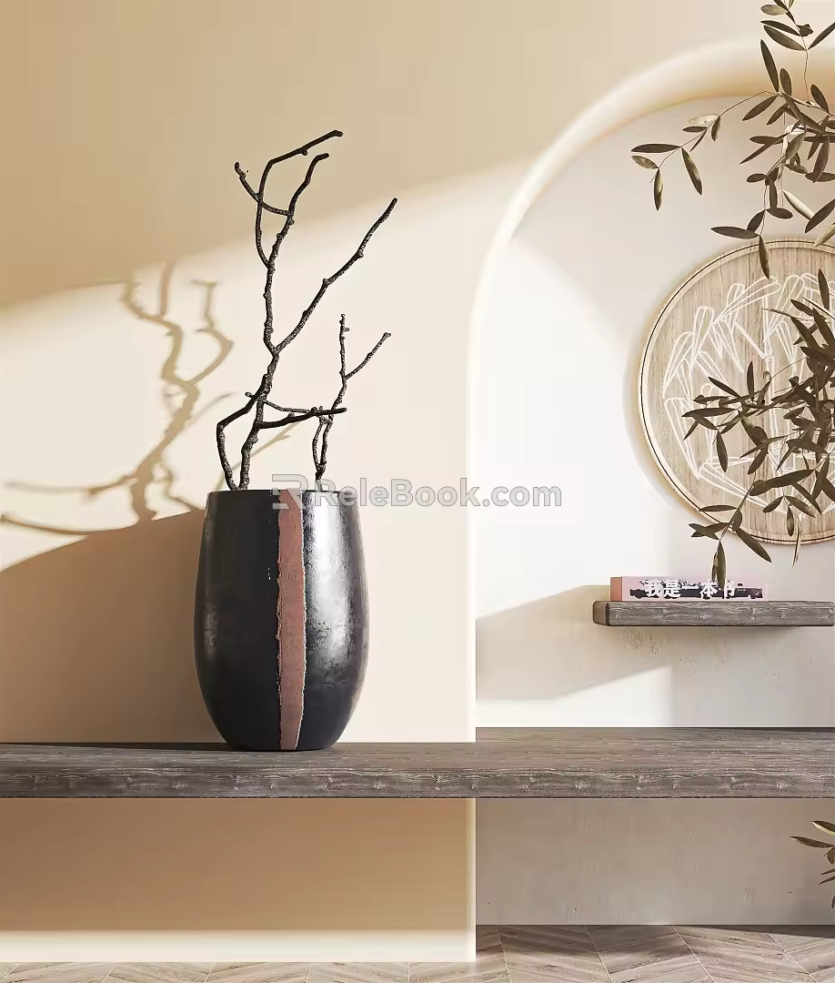 New Chinese Style Vase with Dried Branches 3d model