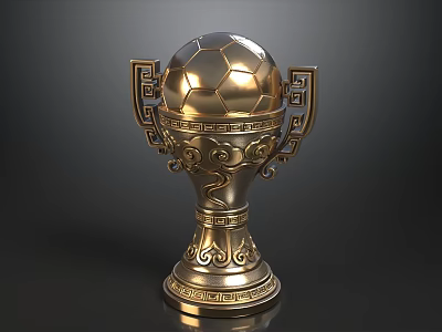 Exquisite Gilded Football Championship Trophy With Classical Chinese Style Cloud And Geometric Ornate Design 3d model
