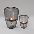 Two Large And Small Unique Transparent Glass Table Lamps With Internal Bulb And Metal Structure