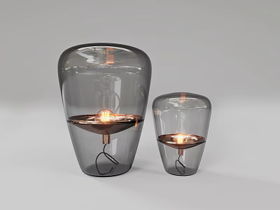 Two Large And Small Unique Transparent Glass Table Lamps With Internal Bulb And Metal Structure 3d model