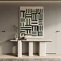 Modern Interior Decor With Green White Abstract Art Console Table Vase Plant Tea Set 3d model