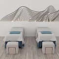 Relaxing Massage Beds In Modern SPA Room With Wooden Floor And Stools