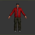 Game Movie Character Wearing Red Buttoned Jacket Camouflage Pants Gray Cap And White Sneakers