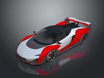 Red and White Sleek Sports Car Featuring Aerodynamic Exterior and Rear Wing Design 3d model