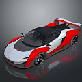 Red and White Sleek Sports Car Featuring Aerodynamic Exterior and Rear Wing Design