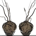 Two Dark Textured Glass Vases With Slender Branches And Spikelets Decor