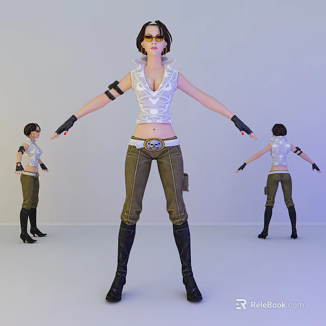Game Movie Character In White Vest Brown Pants Black Boots Gloves With Multiple Angle Views 3d model 