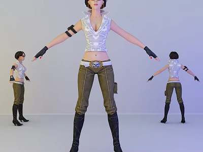 Game Movie Character In White Vest Brown Pants Black Boots Gloves With Multiple Angle Views 3d model