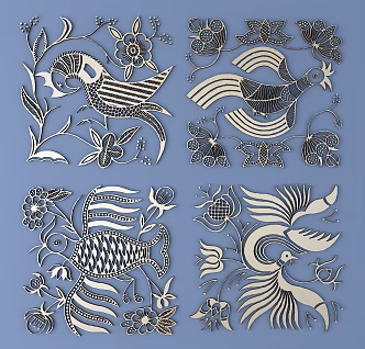 Chinese ethnic style color carved Miao traditional pattern national decoration 3d model