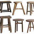Natural Wooden Stools With Square Round Seats And Different Leg Structures 3d model