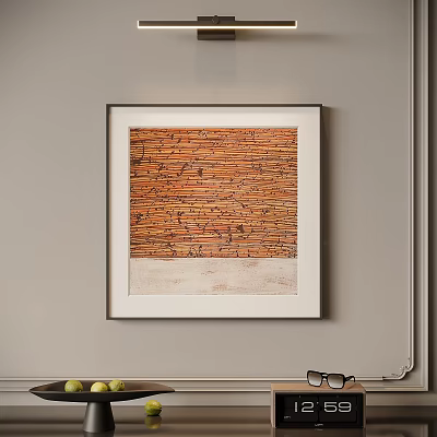 Modern Abstract Painting With Orange Beige Striped Texture In White Frame On Gray Wall 3d model