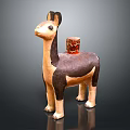 Handcrafted Llama Sculpture Carving With Brown Beige Body And Red Decorative Accent