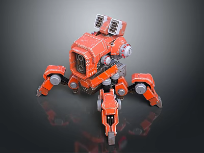 Red Mechanical Spider Game and Movie Character with Multiple Legs and Sci Fi Design 3d model