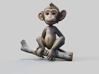 Cute Baby Reptile Lizard Sitting On Tree Branch 3D Model Gray Background 3d model