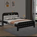 Modern Double Bed With Black and White Headboard Wooden Frame Nightstand and Decorative Wall Art Items