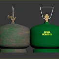 Old And Green Gas Cylinders With Valves And Handles On Black Background