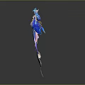 3D Animated Character Model With Blue Hair And Double Fish Tails In Ornate Costume