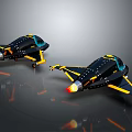 Futuristic Black And Yellow Aircraft With Flame Exhaust And Streamlined Design