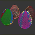 Four Geometric Patterned Biological Eggs With Detailed Textures On Dark Background