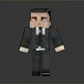 Minecraft Style Pixel Train Character In Suit Standing On Gray Background